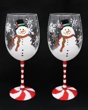 Join us for a Paint Nite Event, Dec 11th at 7PM - Happy Snowman Wine Glasses