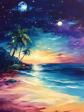 Join Us for a PaintNite Event, June 13th, at 7PM - Summer Beach Moonlight