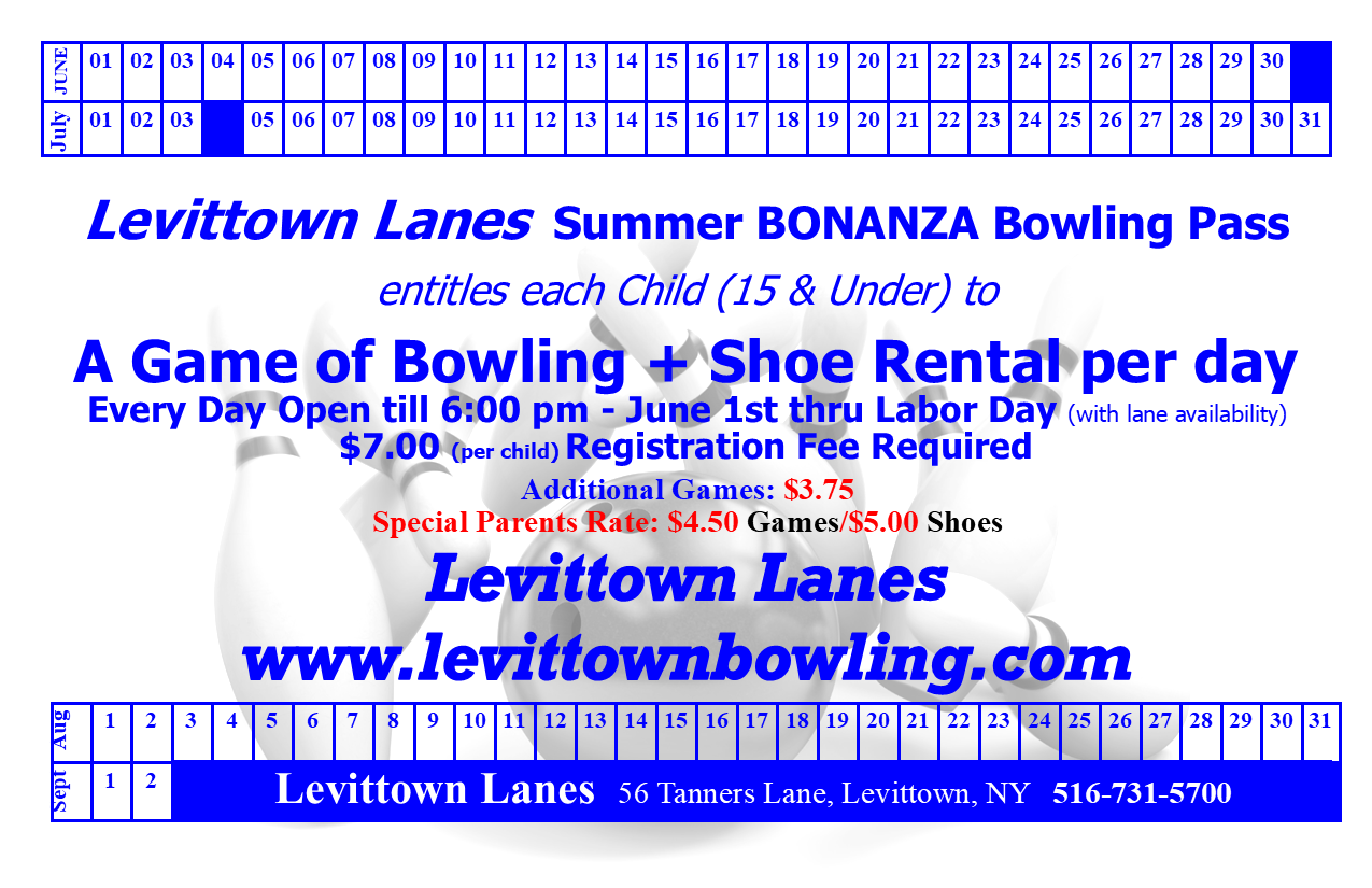 Levittown Lanes Bonanza Kids Summer Bowling Pass