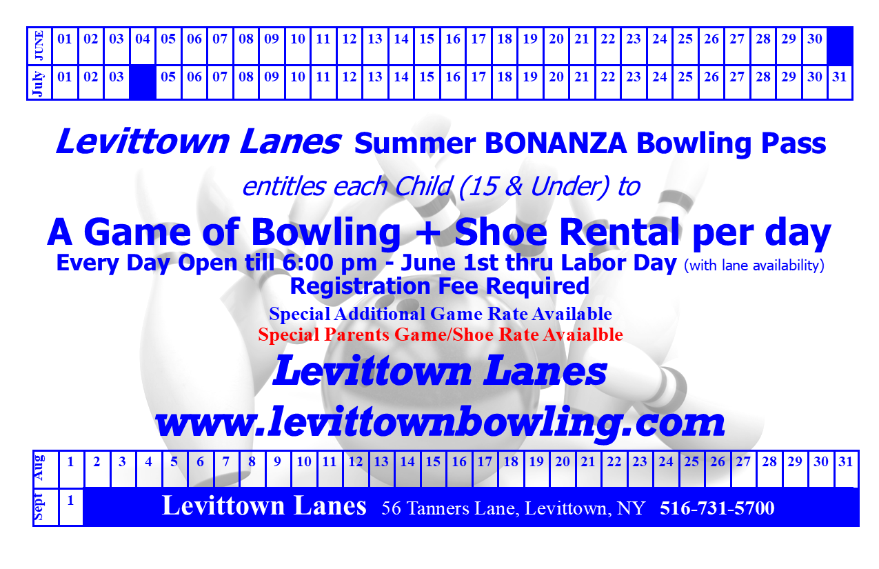 Levittown Lanes Bonanza Kids Summer Bowling Pass