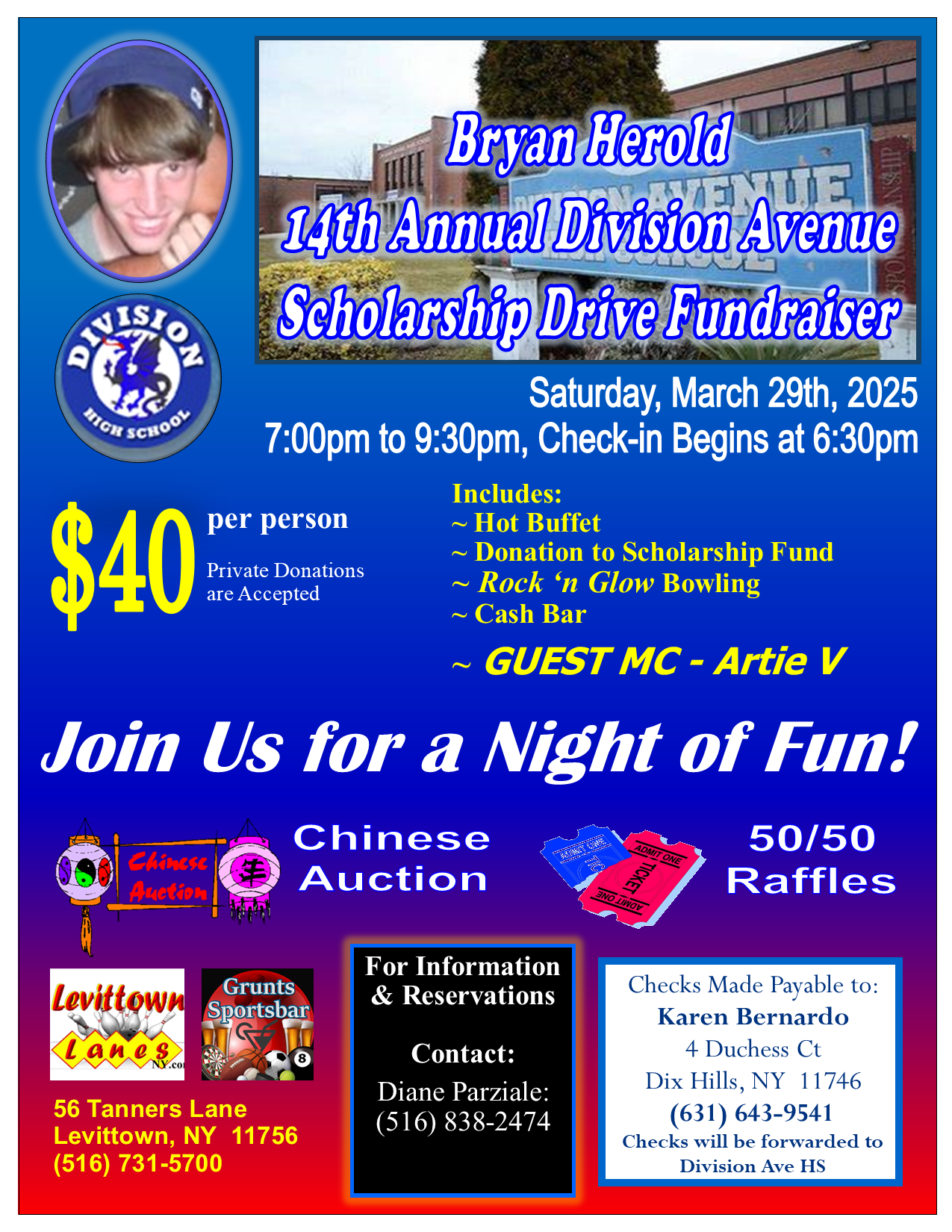 Bryan Herold 14th Annual Division Ave HS Scholarship Drive Fundraiser - March 29th at 7:00 PM