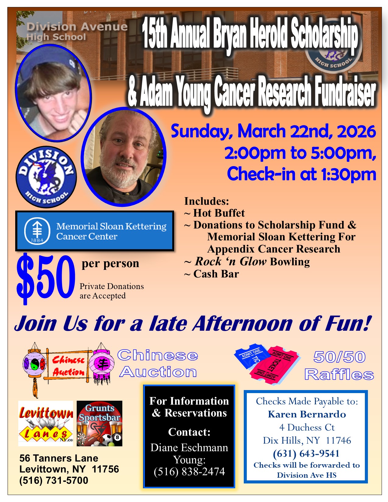 15th Annual Bryan Herold Division Ave HS Scholarship Drive & Adam Young Cancer Research Fundraiser - March 22nd at 2:00 PM