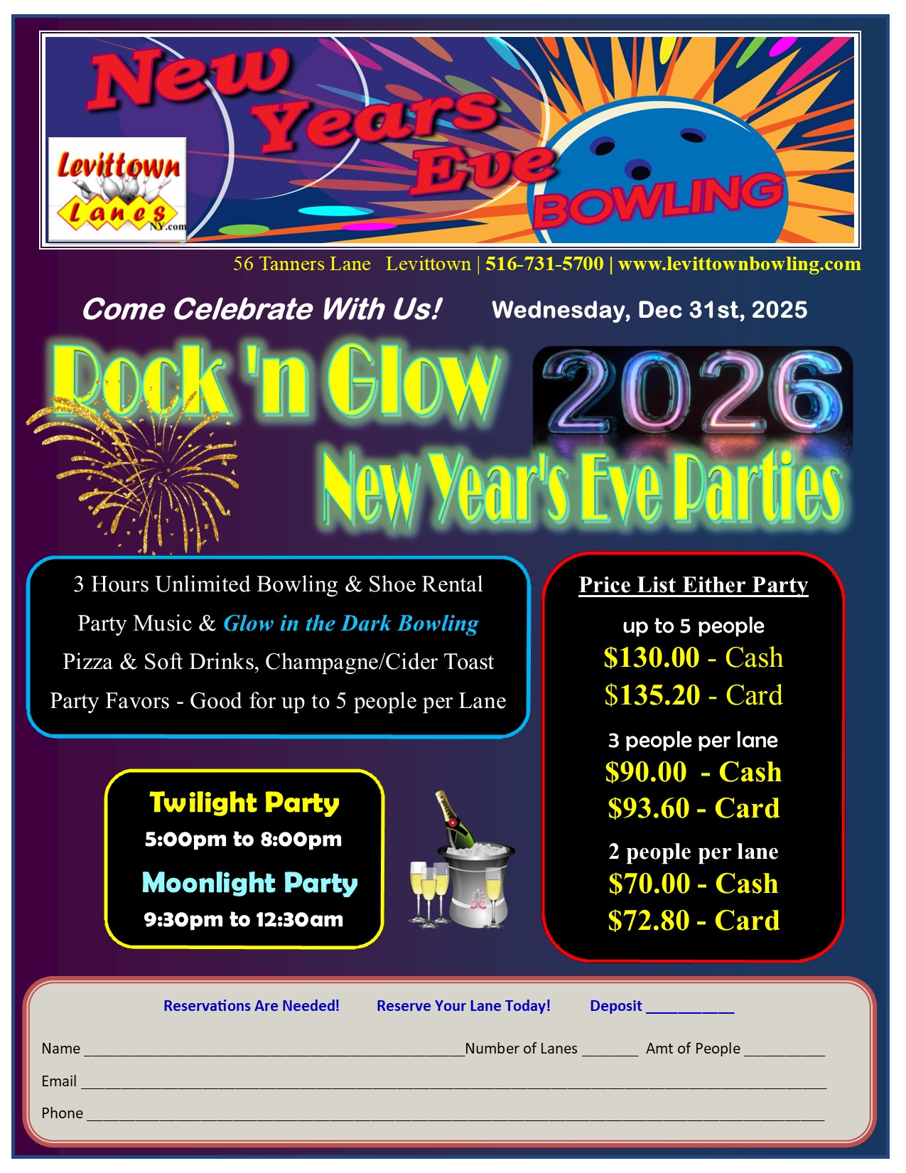 NYE Night Parties at Levittown Lanes