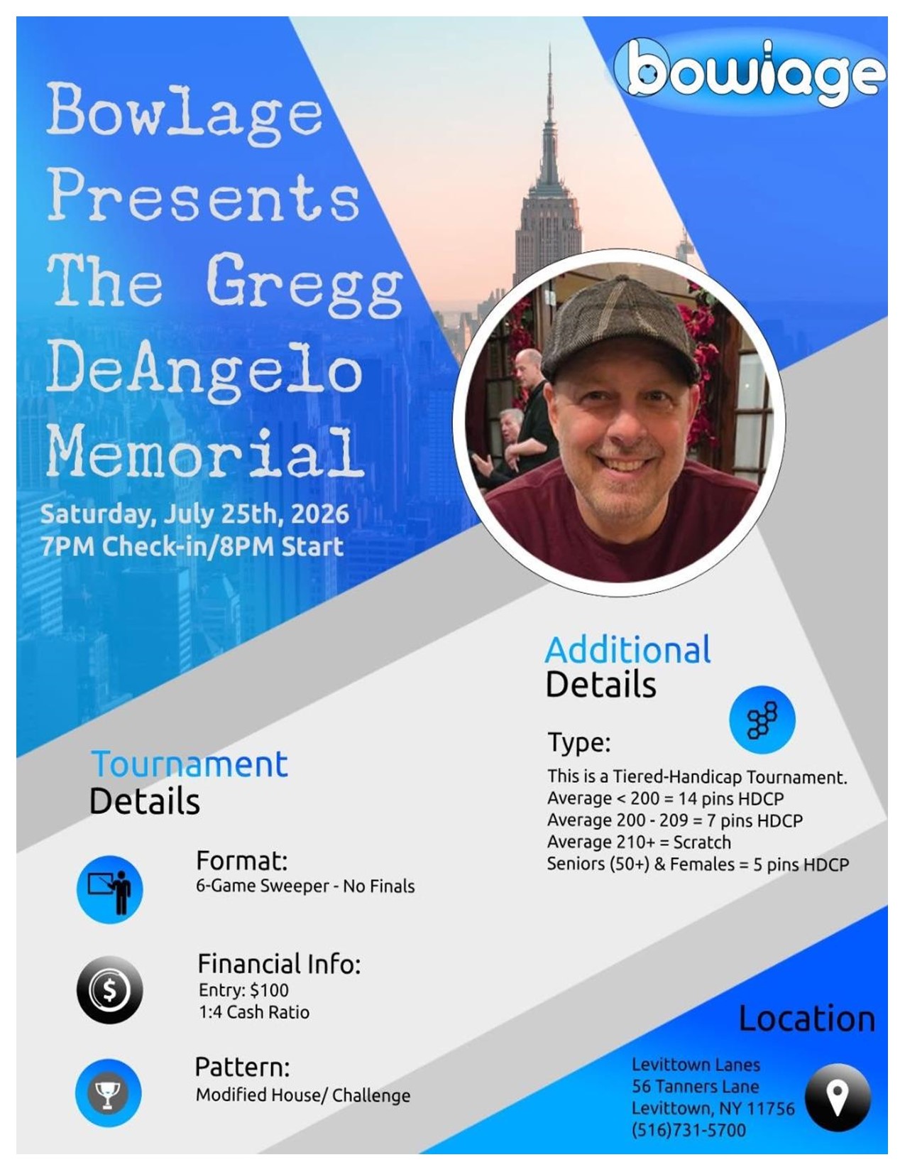 The Gregg DeAngelo Memorial Tournament coming to Levittown Lanes, July 25th, 2026
