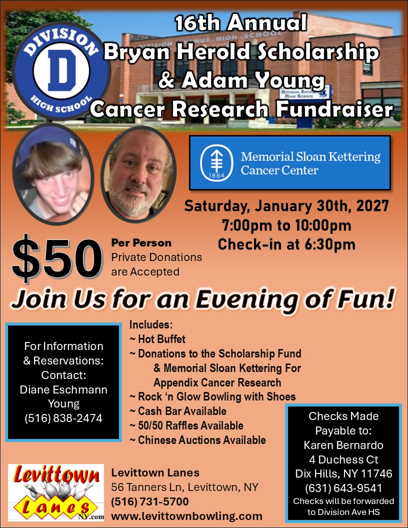 16th Annual Bryan Herold Division Ave HS Scholarship Drive & Adam Young Cancer Research Fundraiser - Jan 30th, 2027 at 7:00 PM