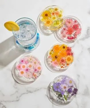 Join Us for a Yaymaker Event, Aug 23rd, at 7PM - Mosaic/Resin Floral Coasters, Set of 4