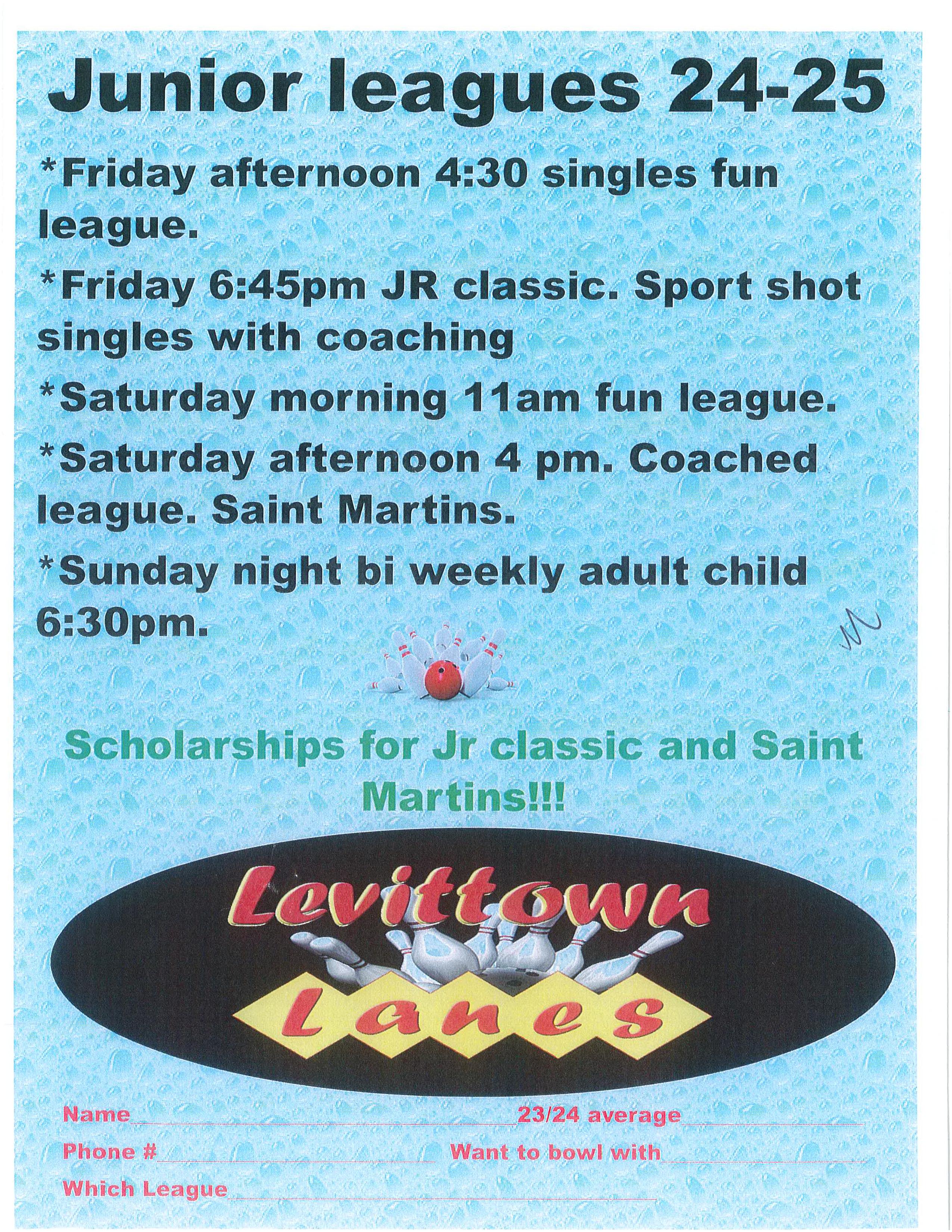 Junior League Starts 24/25 at Levittown Lanes