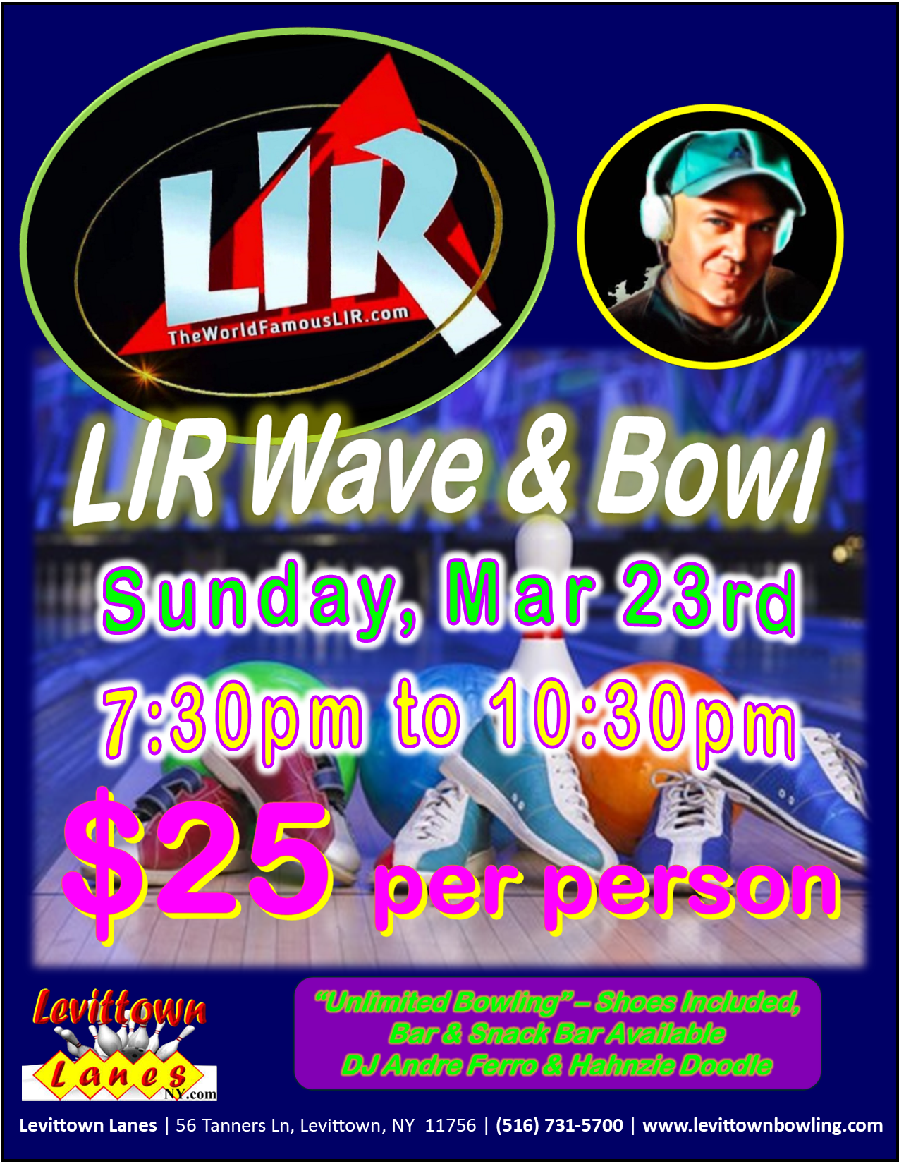 Join us, Mar 23rd 7:30pm to 10:30pm, LIR Wave & Bowl 