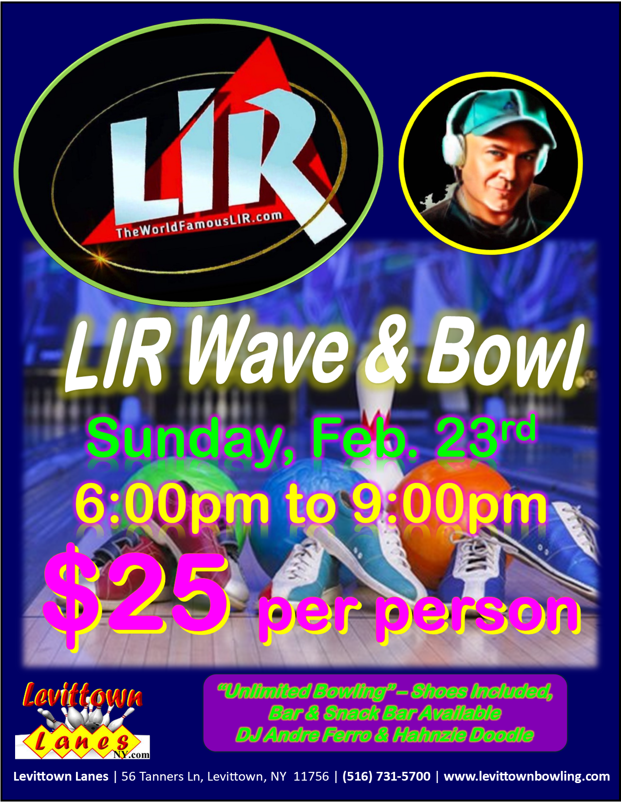 LIR Wave & Bowl, Sunday, Feb 23rd, 6:00pm to 9:00pm