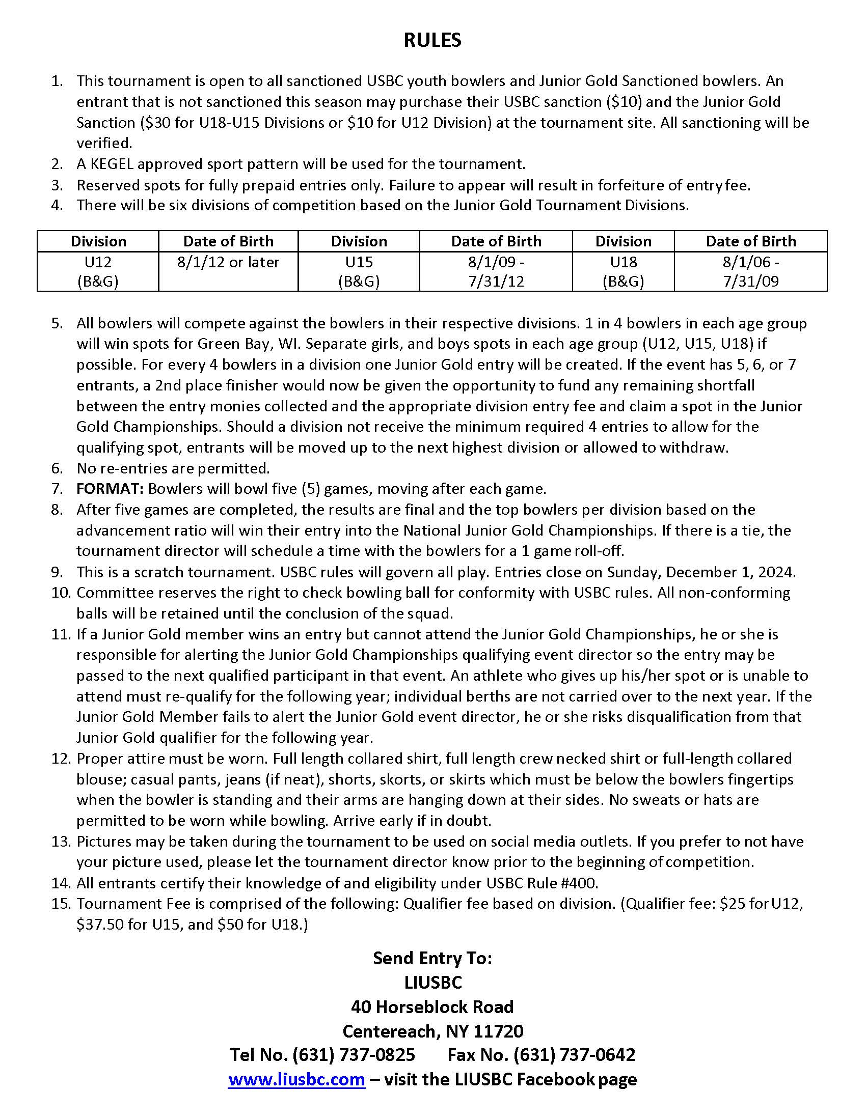 Rules for the Long Island Qualifier