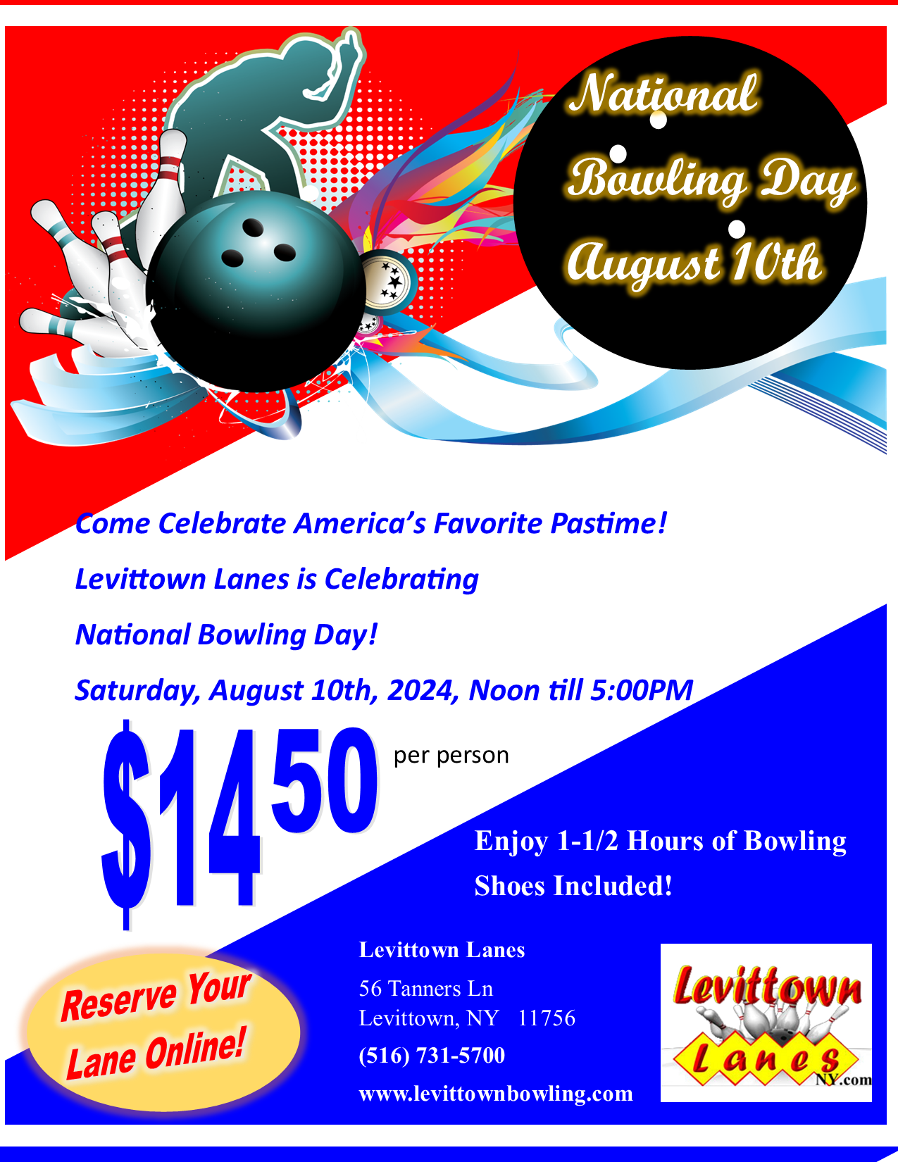 Levittown Lanes Celebrates National Bowling Day, August 10, 2024