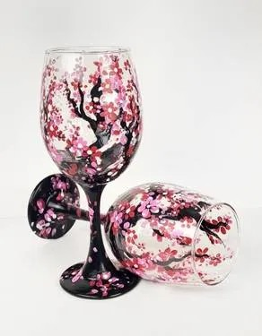 Join us for a Paintnite Event, Apr 26th, at 7PM - Cherry Blossom Wine Glasses