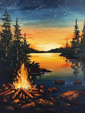 Join us for a Paint Nite Event, Oct 10th at 7PM - Cozy Sunset Campfire