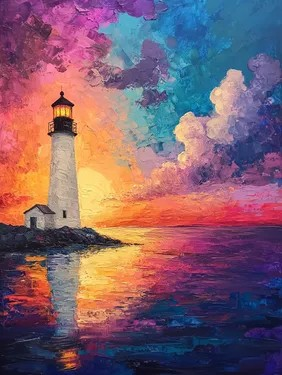 Join Us for a PaintNite Event, July 11th, at 7PM - Rainbow Lighthouse Sunset