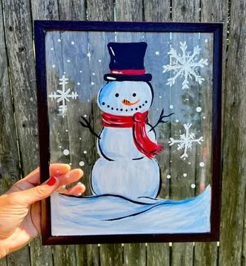 Join us for a Paint Nite event, Dec 21st, at 7PM - Snow Much Fun - 8x10 Painted Glass Picture Frame